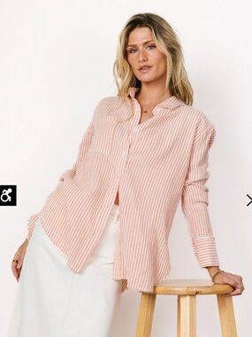 Miss Love :Relaxed orange Stripe Button-Down Shirt
